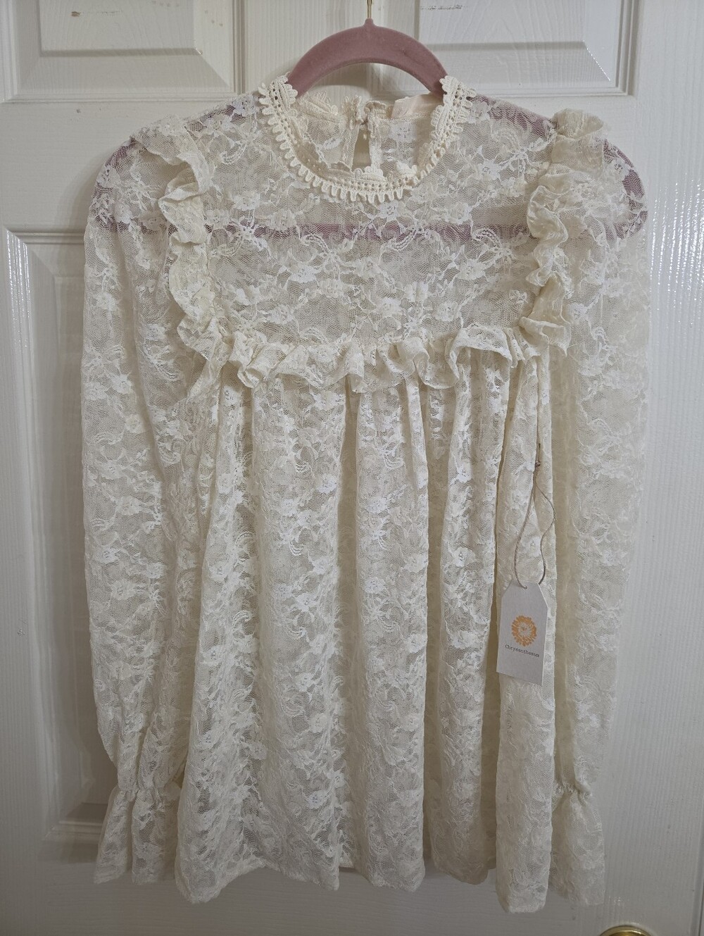 Vintage-Inspired Boho Cream Lace Ruffle Blouse